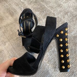 Black and Gold Gucci Studded Heels